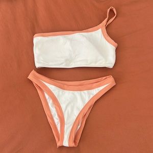 L-space off the shoulder white and peach bikini